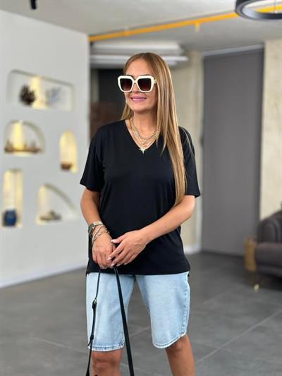 Kadın Kısa Kollu V Yaka Bluz