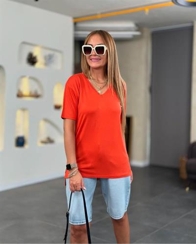 Kadın Kısa Kollu V Yaka Bluz