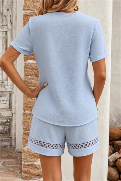 Kadın Kısa Kollu V Yakalı Bluz Ve Short Ikili Takım