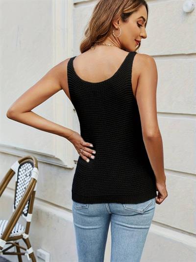 Kadın Kolsuz U Yaka Askılı Triko Bluz