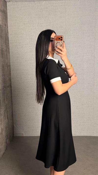 Kadın Polo Yaka Fermuar Detaylı Modal Midi Elbise