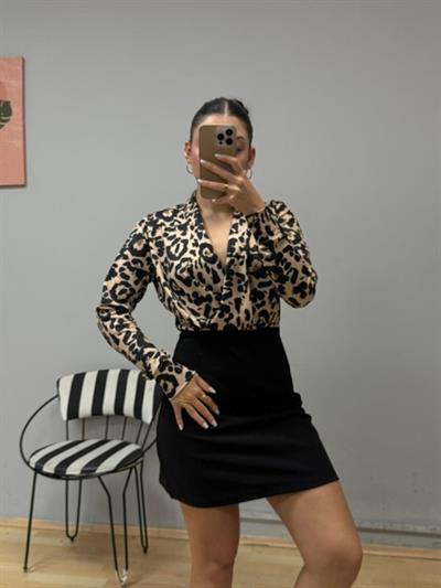 Kadın Uzun Kollu Kruvaze Yakalı üst Dalgıç Alt Ithal Krep Mini Elbise