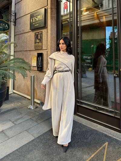 Kadın Uzun Kollu şal Detaylı Bluz Ve Pantolon Ikili Takım