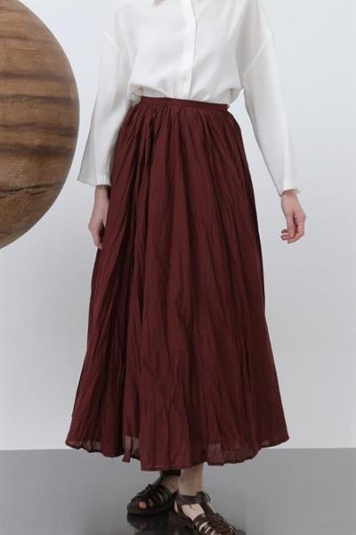 Kadın Yüksek Bel Arkadan Fermuarlı Kırışık Geniş Kesimli Vural Etek