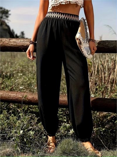 Kadın Yüksek Bel Beli Lastikli Dökümlü Ve Beli şeritli Pera Pantolon