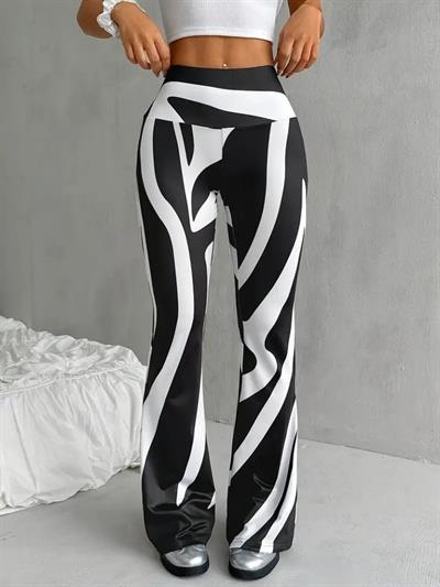 Kadın Yüksek Bel Zebra Desenli Dalgıç Tayt