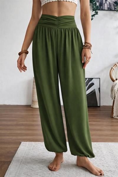 Kadın Yüksel Bel Yoğun Büzgü Detaylı Aerobin Pantolon