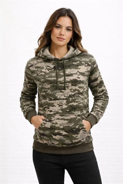 Kamuflaj Desenli 2 İplik 4 Mevsim Kapüşonlu Kanguru Cepli Hoodie Sweatshirt - Kamuflaj