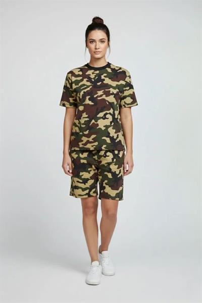 Kamuflaj Desenli Tişört Şort Takım – Günlük Rahat Kesim Yazlık 2’li Kombin - Kamuflaj