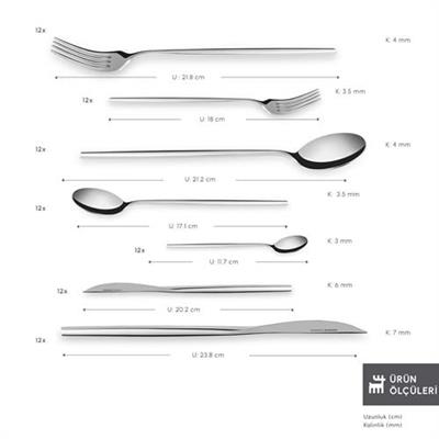 Karaca 316 Premium Mild Platin 12 Kişilik 84 Parça Çatal Kaşık Bıçak Takımı