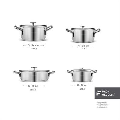 Karaca Alaz İndüksiyon Tabanlı 8 Parça Çelik Tencere Seti