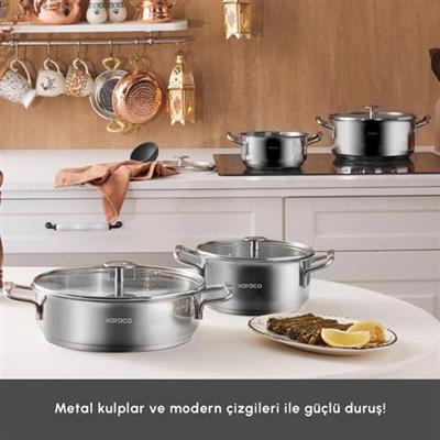 Karaca Alaz İndüksiyon Tabanlı 8 Parça Çelik Tencere Seti