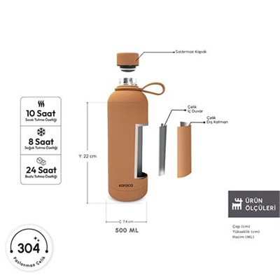 Karaca Aly Soft Touch Çelik Sızdırmaz Termos 500 Ml Mocha Mousse