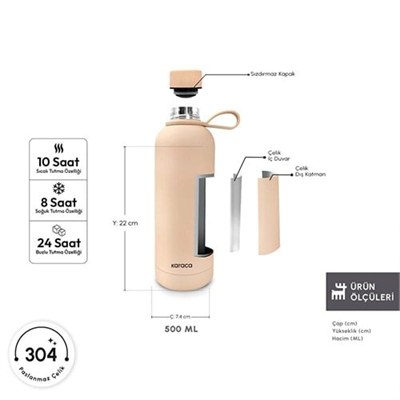Karaca Aly Soft Touch Çelik Sızdırmaz Termos 500 Ml Somon