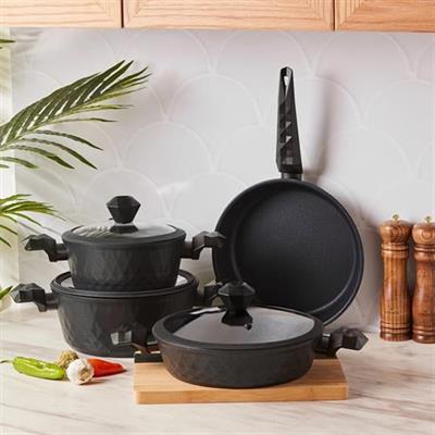 Karaca Biodiamond Antibakteriyel Kulp 7 Parça Tencere Seti Siyah