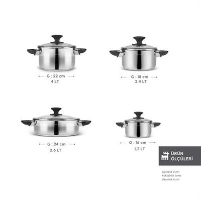 Karaca Buca İndüksiyon Tabanlı 8 Parça Çelik Tencere Seti