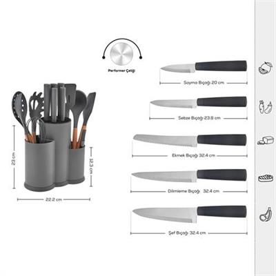 Karaca Burby 14 Parça Bıçak Seti Gri