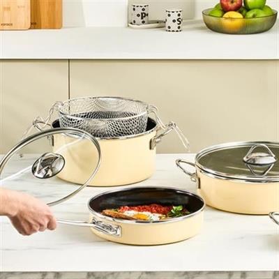 Karaca Erva 14 Parça İndüksiyon Tabanlı Emaye Çeyiz Seti Krem