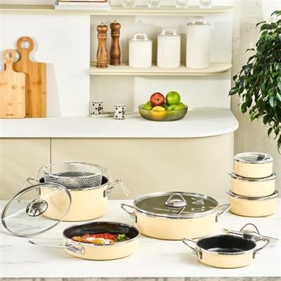 Karaca Erva 14 Parça İndüksiyon Tabanlı Emaye Çeyiz Seti Krem