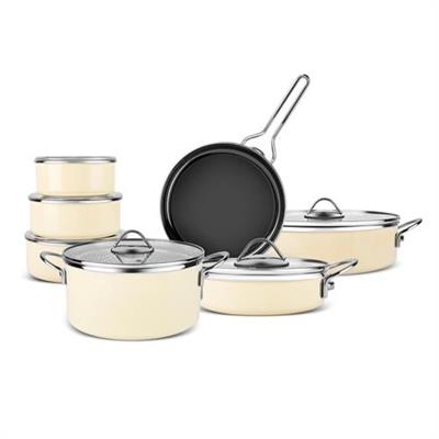 Karaca Erva 14 Parça İndüksiyon Tabanlı Emaye Çeyiz Seti Krem