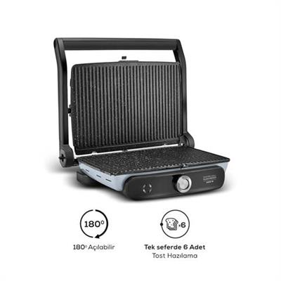 Karaca Gastro Grill Glass Premium 6 Dilim Kapasiteli Döküm Tost Ve Izgara Makinesi Ocean Wave 2400W