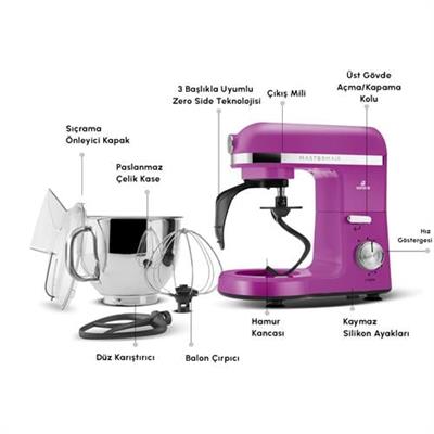 Karaca Mastermaid Chef Pro Çift Kollu Hamur Yoğurma Makinesi Fushia Love 1750W 5L