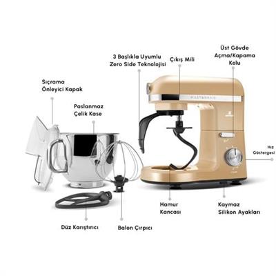 Karaca Mastermaid Chef Pro Çift Kollu Hamur Yoğurma Makinesi Mineral Gold 1750W 5L