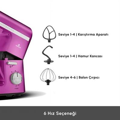 Karaca Mastermaid Chef Pro Çift Kollu Hamur Yoğurma Makinesi Fushia Love 1750W 5L