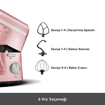 Karaca Mastermaid Chef Pro Çift Kollu Stand Mikser Pearly Pink 1750W 5L