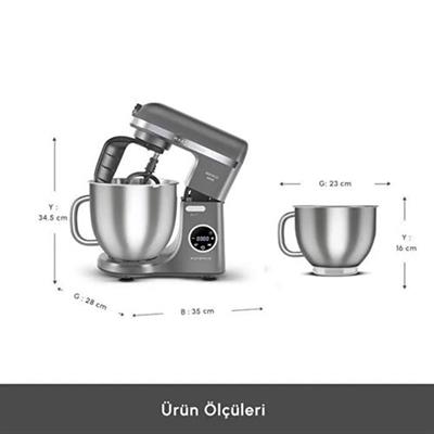 Karaca Mastermaid Chef Ultra D2000W Dijital Ekranlı Hamur Yoğurma Makinesi Galaxy Grey 7L