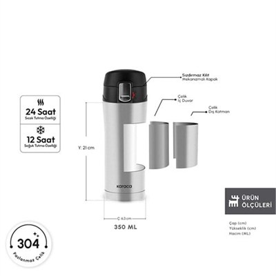 Karaca Pluton Çelik Sızdırmaz Termos Inox 350 Ml