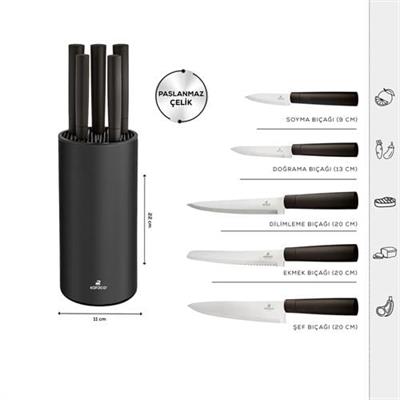 Karaca Roscar Black 6 Parça Bıçak Seti