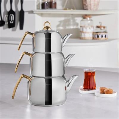 Karaca Tres İndüksiyon Tabanlı 3Lü Çaydanlık Takımı Gold