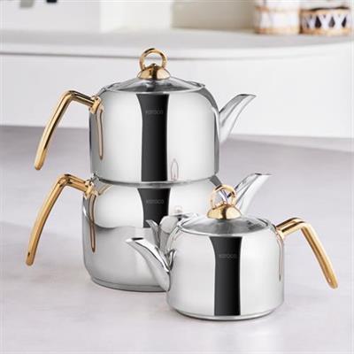 Karaca Tres İndüksiyon Tabanlı 3Lü Çaydanlık Takımı Gold