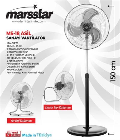 MS-18   Marsstar Sanayi Vantilatör - 3 Farklı Kullanım