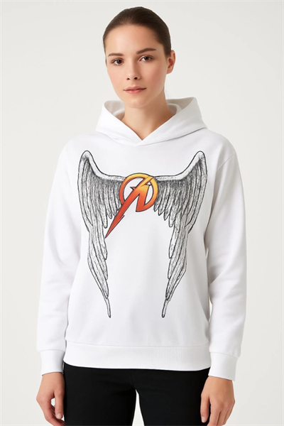 Metallica İki İplik Kapüşonlu Ön Ve Arka Baskılı Hoodie - Beyaz