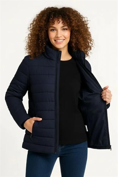 Mikro Su İtici Kapitone Baskılı Astarlı Fermuarlı Bomber Mont - Lacivert