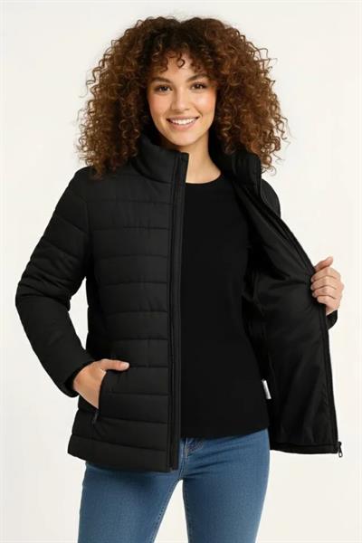 Mikro Su İtici Kapitone Baskılı Astarlı Fermuarlı Bomber Mont - Siyah