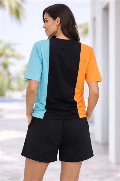 Nakışlı Tişört Şort İkili Takım Oversize Yazlık Kombin - Çok Renkli