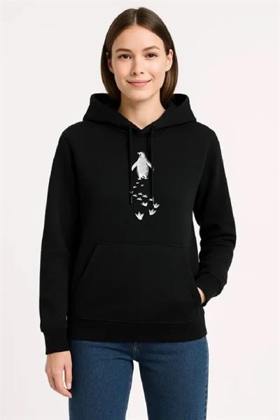 Nihilist Penguen Temalı Oversize Kapüşonlu Sweatshirt - Siyah