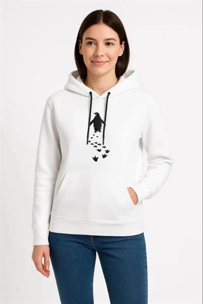 Nihilist Penguen Temalı Oversize Kapüşonlu Sweatshirt - Beyaz