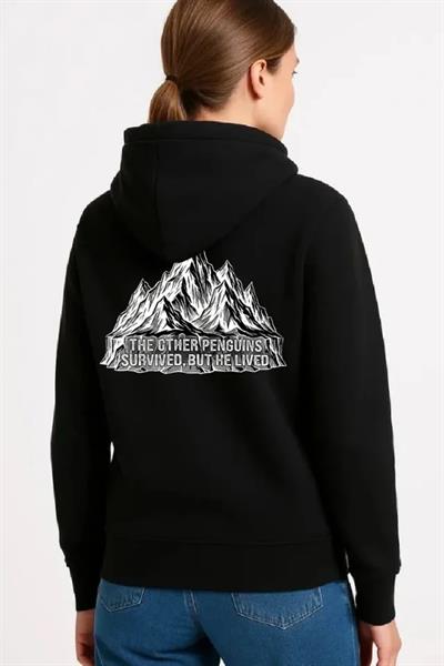 Nihilist Penguen Temalı Oversize Kapüşonlu Sweatshirt - Siyah