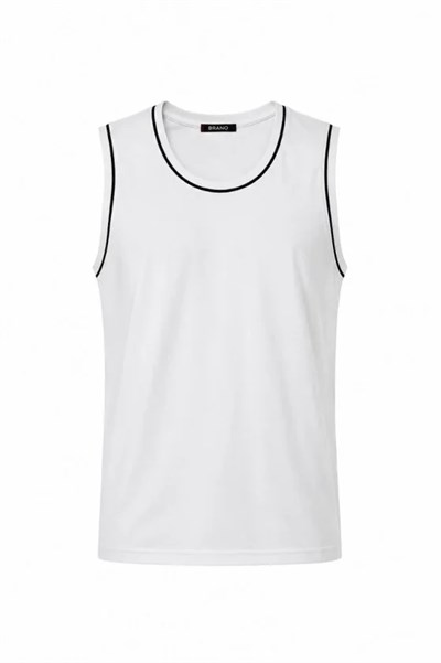 Ön Unisex Pamuklu Bisiklet Yaka Kolsuz Atlet Kontrast Biyeli Regular Fit - Beyaz