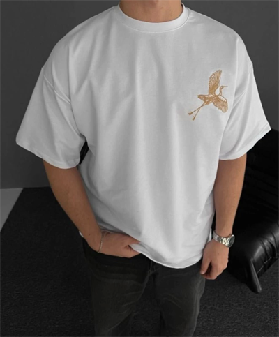 Ön Ve Arka Baskılı Oversize Bisiklet Yaka T-shirt - Beyaz