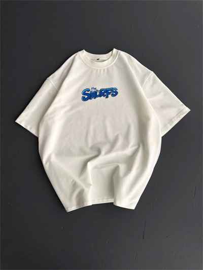 Ön Ve Arka Baskılı Oversize Bisiklet Yaka T-shirt- Beyaz