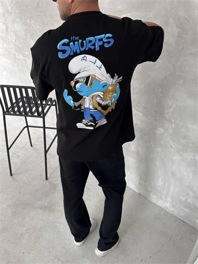 Ön Ve Arka Baskılı Oversize Bisiklet Yaka T-shirt- Siyah