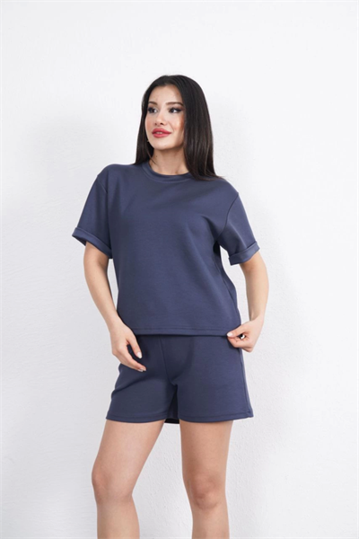 Osy Modal Yumuşak Dokulu Kumaş Bisiklet Yaka T-shirt Kısa Şort İkili Takım - Antrasit