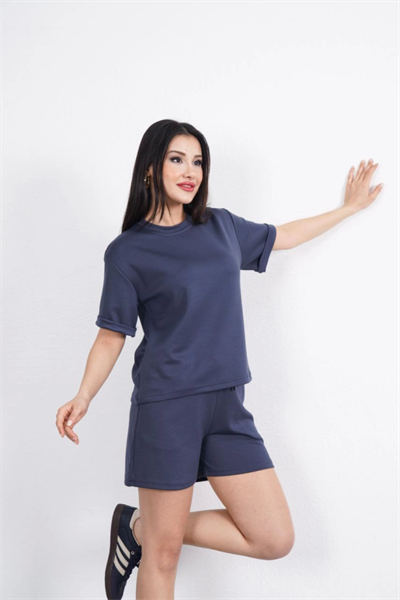 Osy Modal Yumuşak Dokulu Kumaş Bisiklet Yaka T-shirt Kısa Şort İkili Takım - Antrasit