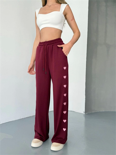 Osy Modal Yumuşak Dokulu Kumaş Nakış Işlemeli Rahat Bol Paça Eşofman Pantalon - Bordo