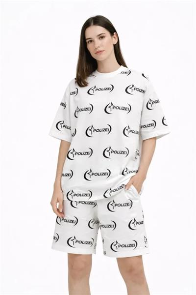 Oversize Ön Ve Arka Baskılı Tişört Şort Takım Rahat Kalıp Yazlık Günlük Kombin - Beyaz